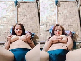 Horny girl with pale skin and big boobs