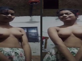 A shy country girl with big breasts makes a video call