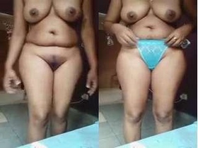 Horny girl strips naked and masturbates in front of camera
