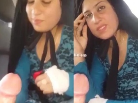 Stunning Pathani girlfriend gives a car blowjob in public