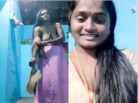 Lustful Tamil wife displays her breasts and vagina