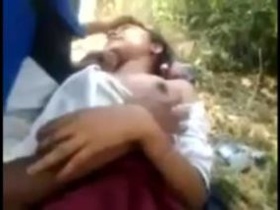 School girl's hot tits get sucked outdoors