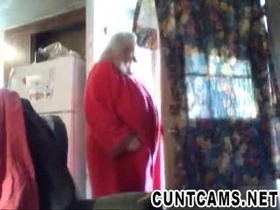 Oma's huge tits and voyeurism in trailer park