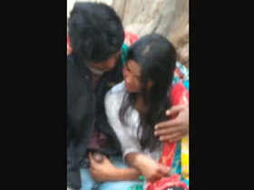 Naughty Indian girl gets caught giving a blowjob in the park