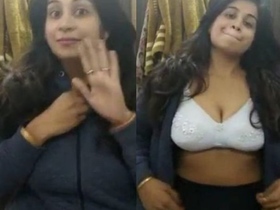 Desi babe teases boyfriend with big boobs and sexy lingerie