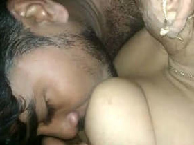 Young married couple's passionate romance with boob sucking and kissing