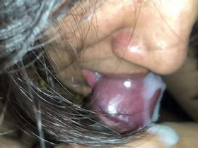 Indian babe gives a blowjob and swallows cum in close-up video