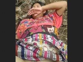 Frisky teen gets naughty in the great outdoors with her hairy pussy on full display